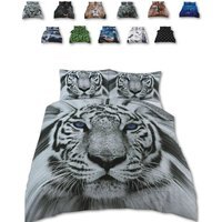 Animal 3D Panel Printed Premium Polycotton Duvet Cover Set - Tiger / King / White Snow Tiger - image 1