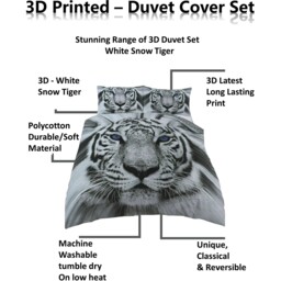 Animal 3D Panel Printed Premium Polycotton Duvet Cover Set - Tiger / King / White Snow Tiger - thumbnail 5