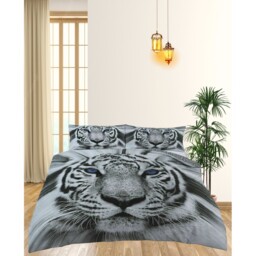 Animal 3D Panel Printed Premium Polycotton Duvet Cover Set - Tiger / King / White Snow Tiger - thumbnail 4