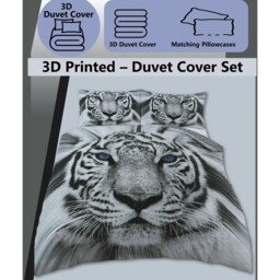 Animal 3D Panel Printed Premium Polycotton Duvet Cover Set - Tiger / King / White Snow Tiger - thumbnail 3