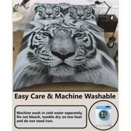 Animal 3D Panel Printed Premium Polycotton Duvet Cover Set - Tiger / King / White Snow Tiger - thumbnail 2