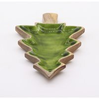 Lost in the Forrest Enamel Tree Wooden Bowl Mango Wood - Dark Green - thumbnail 1