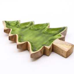 Lost in the Forrest Enamel Tree Wooden Bowl Mango Wood - Dark Green - thumbnail 4