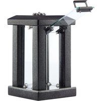 Outdoor Candle Lantern with Flower Ornament - Square Granite Memorial Lantern - Black