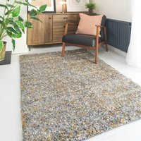 Super Soft Ochre Yellow Grey Mottled Shaggy Area Rug - Ochre Yellow / 110 x 60cm - thumbnail 1