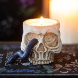 Skull Tealight Holder with Snake Haunted Home Decor Accent - Cream - thumbnail 3