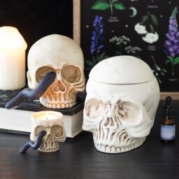 Skull Tealight Holder with Snake Haunted Home Decor Accent - Cream - thumbnail 2