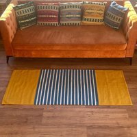 Indian Cotton Rug Yellow Blue Home Yoga Decor - Blue - thumbnail 1