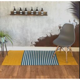 Indian Cotton Rug Yellow Blue Home Yoga Decor - Blue - thumbnail 4