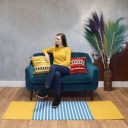 Indian Cotton Rug Yellow Blue Home Yoga Decor - Blue - thumbnail 2