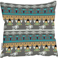 Tribal Art, Egyptian Vintage Ethnic Silhouettes Cushion - Blue / 60cm