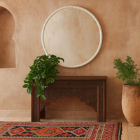 Beaded Round Wall Mirror Wood Effect Frame - White