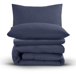 Soft Touch Plain Microfibre Duvet Cover and Pillowcase Set - Navy  / King - thumbnail 4
