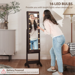 HOMCOM Jewelry Cabinet with LED Mirror Free Standing - Dark Brown - thumbnail 5