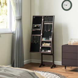 HOMCOM Jewelry Cabinet with LED Mirror Free Standing - Dark Brown - thumbnail 3