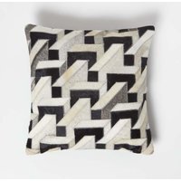 Geometric Block Brown Cream Leather Cushion - Brown - image 1