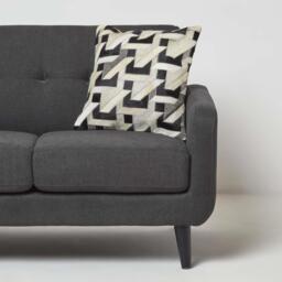Geometric Block Brown Cream Leather Cushion - Brown - thumbnail 2