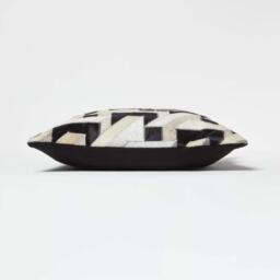 Geometric Block Brown Cream Leather Cushion - Brown - thumbnail 4