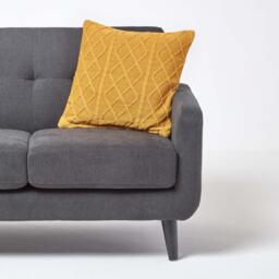 Diamond Cable Knit Cushion Cover - Mustard - thumbnail 2