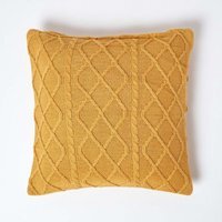 Diamond Cable Knit Cushion Cover - Mustard - thumbnail 1