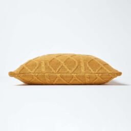 Diamond Cable Knit Cushion Cover - Mustard - thumbnail 3