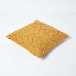 Diamond Cable Knit Cushion Cover - Mustard - thumbnail 4