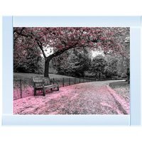 Park Bench Pink Glitter Liquid Wall Art Decor - Silver