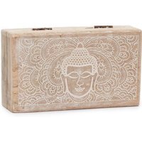 Buddha Face Whitewash Square Storage Box for Jewelry, Keepsakes - Brown