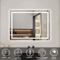 Bathroom Mirror with Lights, Speaker, 3 Colours LED - White / 800mm
