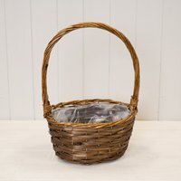 Oval Brown Willow Basket with Overhandle - Brown