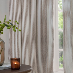 Hebden Striped Cotton Eyelet Curtain Pair - Mole / 117cm / 183cm - thumbnail 3
