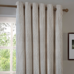 Hebden Striped Cotton Eyelet Curtain Pair - Mole / 117cm / 183cm - thumbnail 4