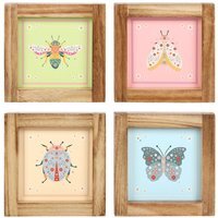 Set of 4 Floral Insect Framed Wall Art Prints - H15 x W15cm - image 1