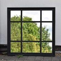 Square Black Window Style Box Wall Mirror - Black