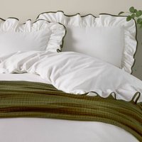 Blousey Ruffled Cotton Pillowcase Set - Olive