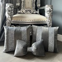Grey And Silver Glitter Cushion Bow Set - Grey - image 1