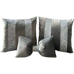 Grey And Silver Glitter Cushion Bow Set  - Grey - thumbnail 2
