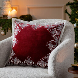 Winter Bloom Embroidered Cushion - Red / Polyester - thumbnail 3