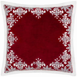 Winter Bloom Embroidered Cushion - Red / Polyester - thumbnail 2