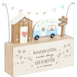 Wander Often Beach Hut Caravan Wooden Ornament - W20cm - thumbnail 3