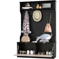 Modern Tall Hall Tree Coat Stand With Shoe Rack And Storage Shelves - Black - thumbnail 1