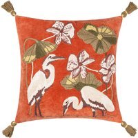 Kushiro Embroidered Velvet Cushion - Coral / Feather - image 1