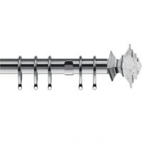 35mm Fixed Length Metal Curtain Pole Set Satin Silver Luxe Aztec Finial - Silver / 170cm