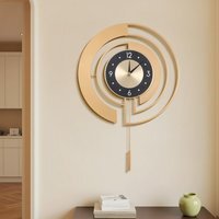 18-Inch Minimalist Decorative Non-Ticking Wall Clock with Pendulum - Gold+Black