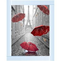 Parisienne Street Red Umbrellas Glitter Liquid Wall Art Dcor - Silver