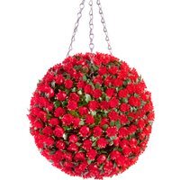 Best Artificial 28cm Red Rose Hanging Basket Flower Topiary Ball - Red - thumbnail 1