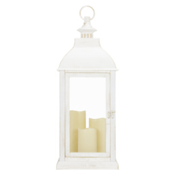 wilko White Washed Triple LED Lantern - White - thumbnail 2