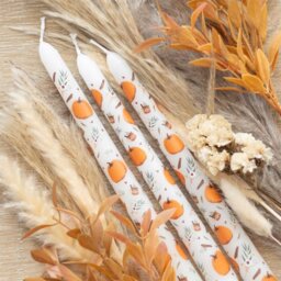 Set of 3 Pumpkin Taper Candles for Autumn Cozy Decor - White - thumbnail 2