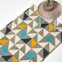 Homescapes Copenhagen Scandi Style Cotton Printed Rug - Blue / 150cm - thumbnail 1