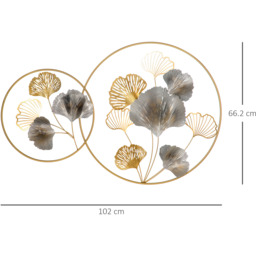 HOMCOM 3D Wall Art Modern Ginkgo Leaf Hanging Wall Sculpture Home Decor - Gold, Silver - thumbnail 2